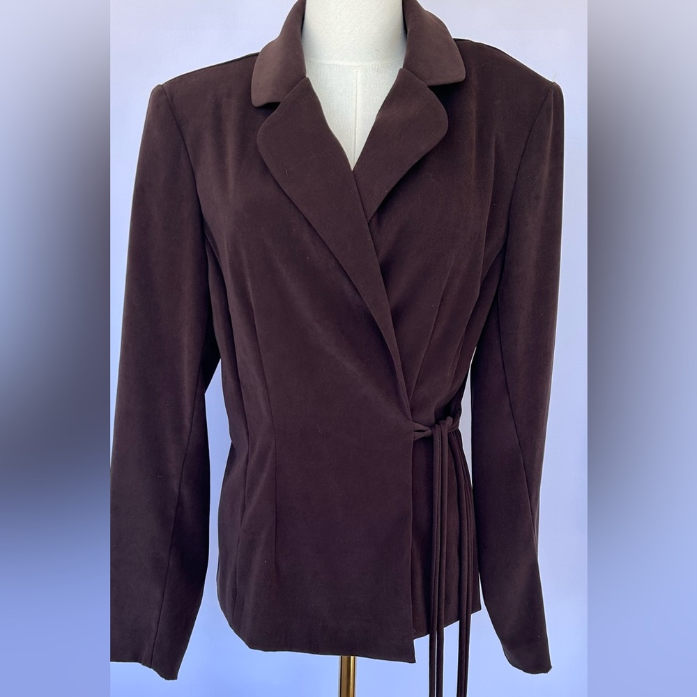 Courtenay Women’s Tailored Wrap-Front Blazer Chocolate Shoulder Pads Size 12
